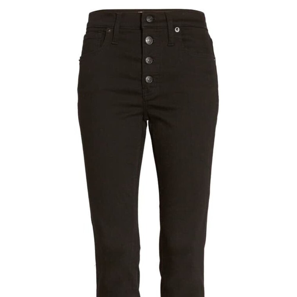 Madewell - Mid Rise Skinny Jeans Button Front - Black Frost - Sz 33